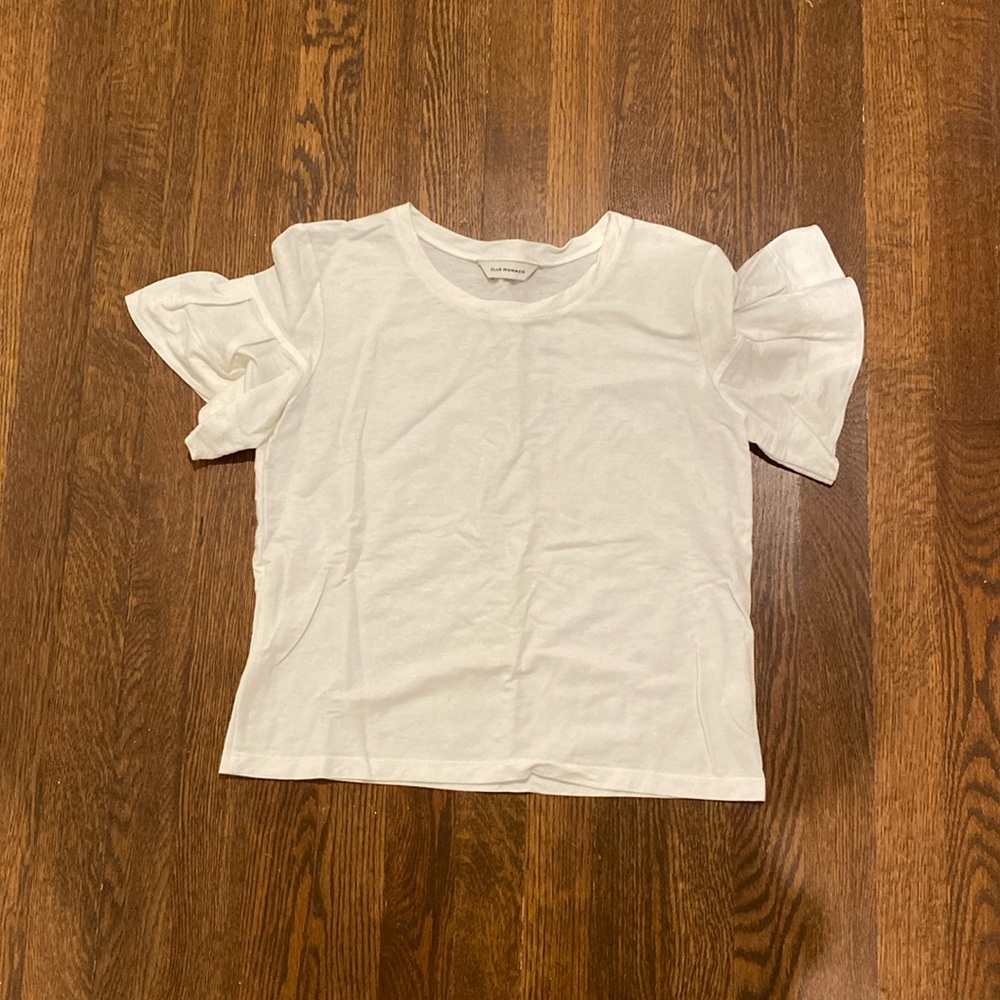 Club Monaco Tee with Ruffle Sleeves Sz S